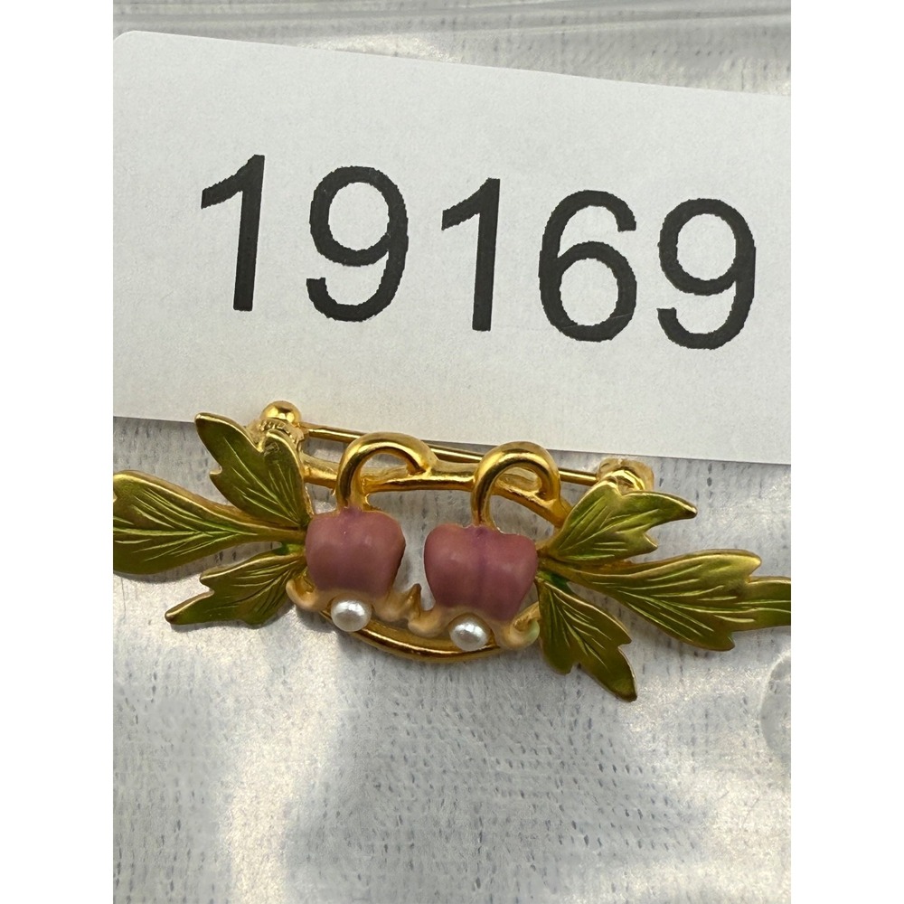 Vintage Joan Rivers Flower Brooch Double Gold Tone Enamel - Picture 7 of 7